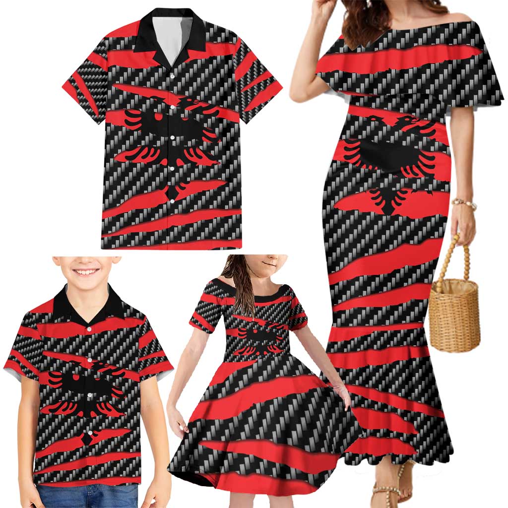 Albania Beast Family Matching Mermaid Dress and Hawaiian Shirt Ripped Flag Graphic - Wonder Print Shop