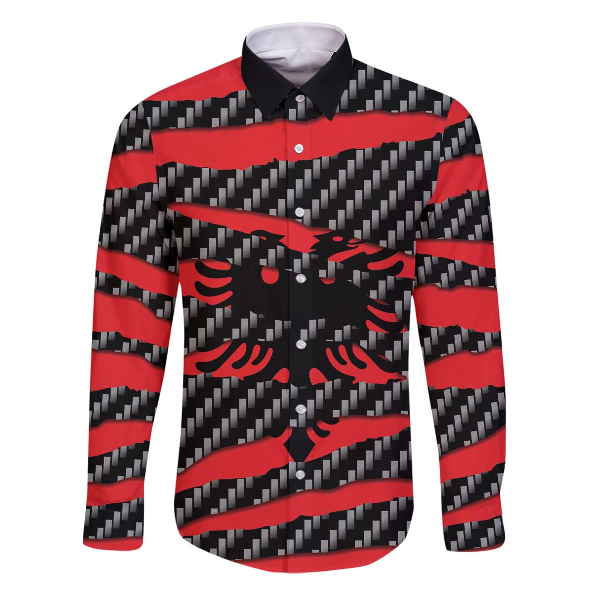 Albania Beast Family Matching Off The Shoulder Long Sleeve Dress and Hawaiian Shirt Ripped Flag Graphic - Wonder Print Shop