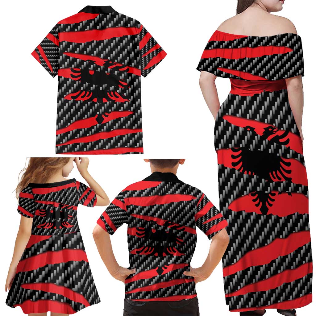 Albania Beast Family Matching Off Shoulder Maxi Dress and Hawaiian Shirt Ripped Flag Graphic - Wonder Print Shop