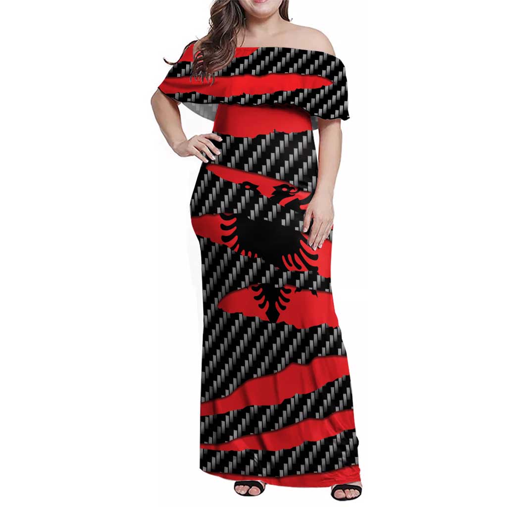 Albania Beast Family Matching Off Shoulder Maxi Dress and Hawaiian Shirt Ripped Flag Graphic - Wonder Print Shop