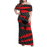 Albania Beast Family Matching Off Shoulder Maxi Dress and Hawaiian Shirt Ripped Flag Graphic - Wonder Print Shop