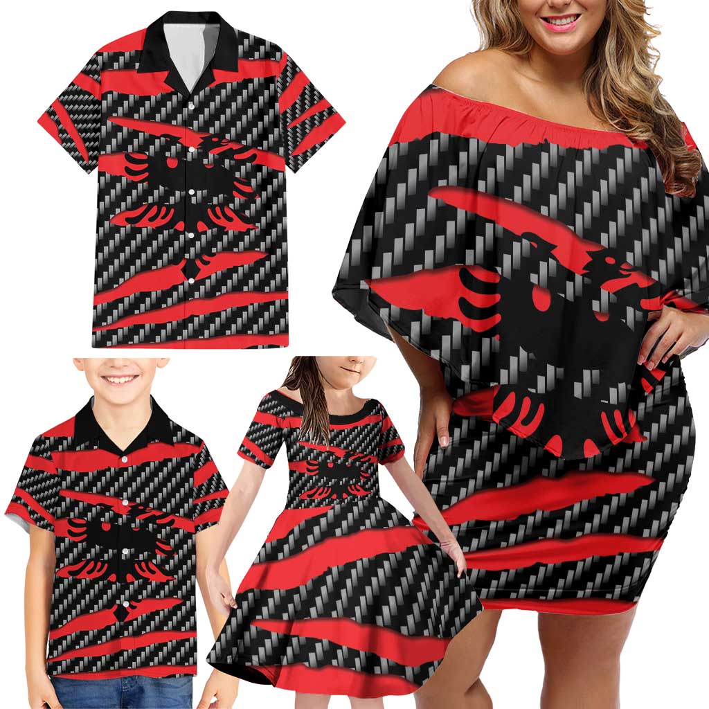 Albania Beast Family Matching Off Shoulder Short Dress and Hawaiian Shirt Ripped Flag Graphic - Wonder Print Shop