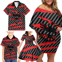 Albania Beast Family Matching Off Shoulder Short Dress and Hawaiian Shirt Ripped Flag Graphic - Wonder Print Shop