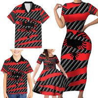 Albania Beast Family Matching Short Sleeve Bodycon Dress and Hawaiian Shirt Ripped Flag Graphic - Wonder Print Shop