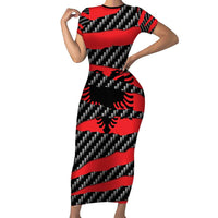 Albania Beast Family Matching Short Sleeve Bodycon Dress and Hawaiian Shirt Ripped Flag Graphic - Wonder Print Shop