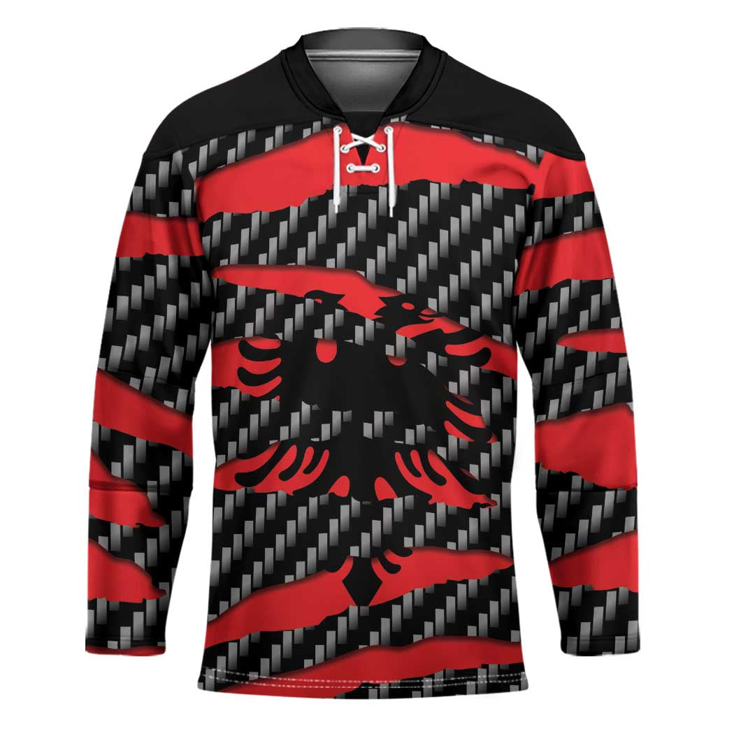 Albania Beast Hockey Jersey Ripped Flag Graphic - Wonder Print Shop