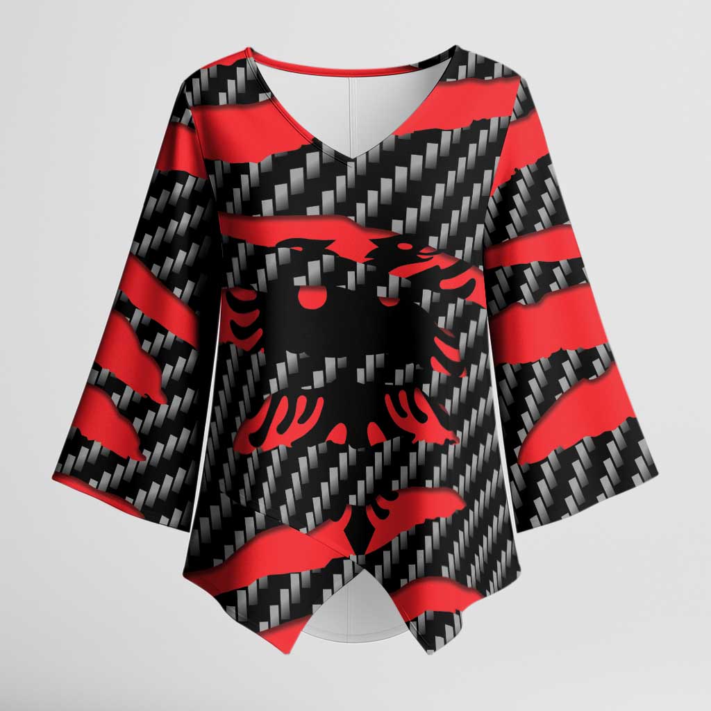 Albania Beast Kimono Sleeve Blouse Ripped Flag Graphic - Wonder Print Shop
