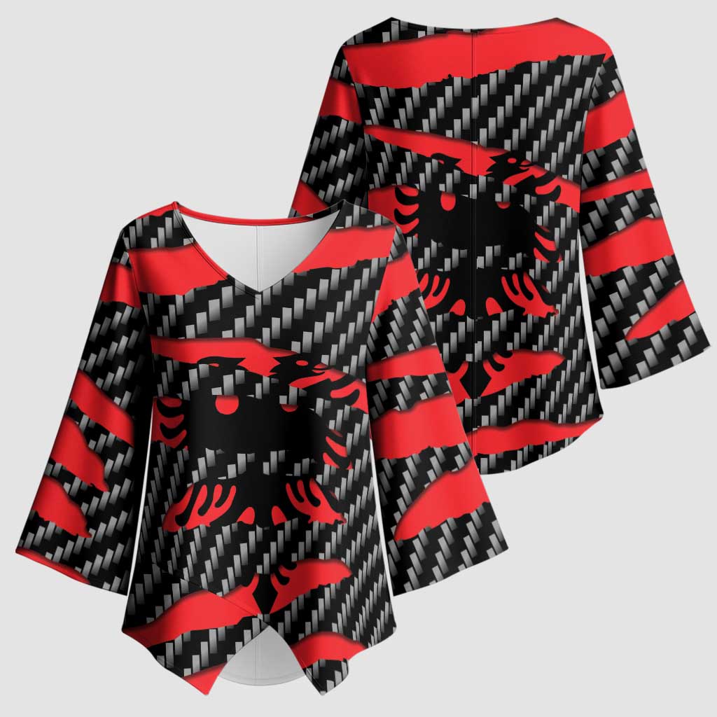 Albania Beast Kimono Sleeve Blouse Ripped Flag Graphic - Wonder Print Shop