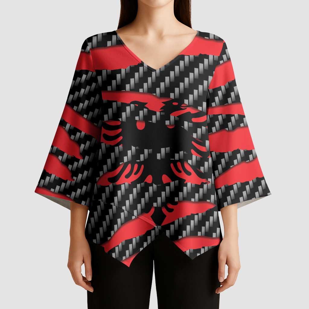 Albania Beast Kimono Sleeve Blouse Ripped Flag Graphic - Wonder Print Shop