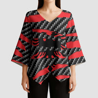 Albania Beast Kimono Sleeve Blouse Ripped Flag Graphic - Wonder Print Shop