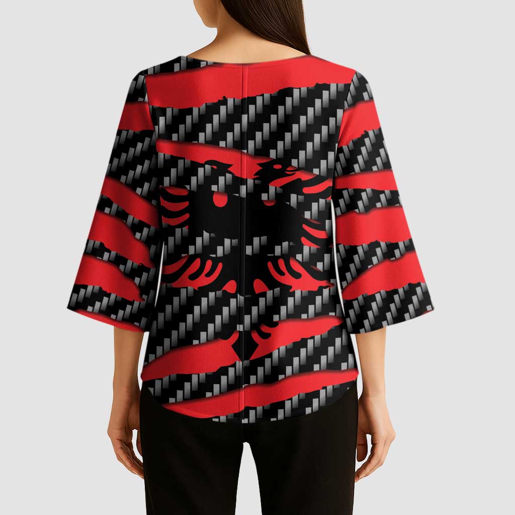 Albania Beast Kimono Sleeve Blouse Ripped Flag Graphic - Wonder Print Shop