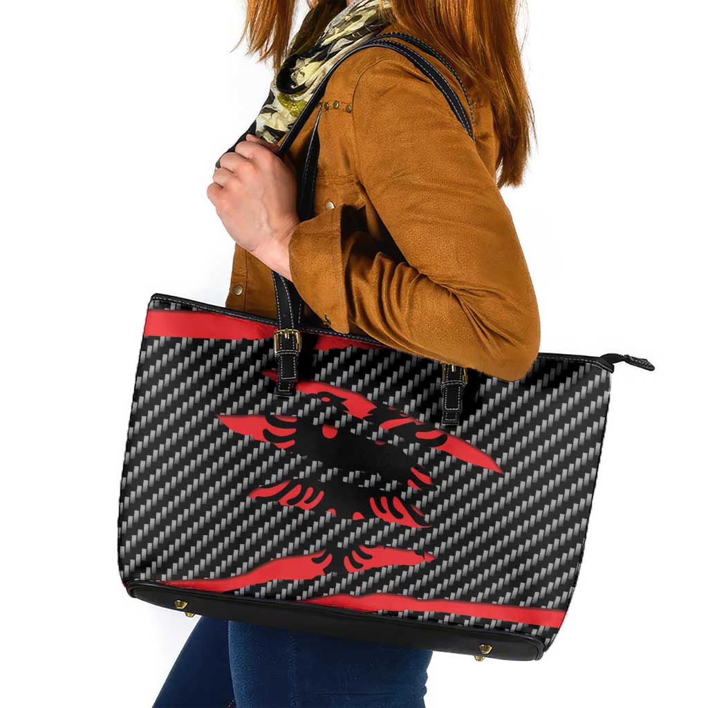 Albania Beast Leather Tote Bag Ripped Flag Graphic - Wonder Print Shop