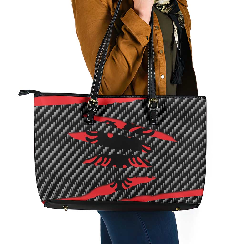 Albania Beast Leather Tote Bag Ripped Flag Graphic - Wonder Print Shop