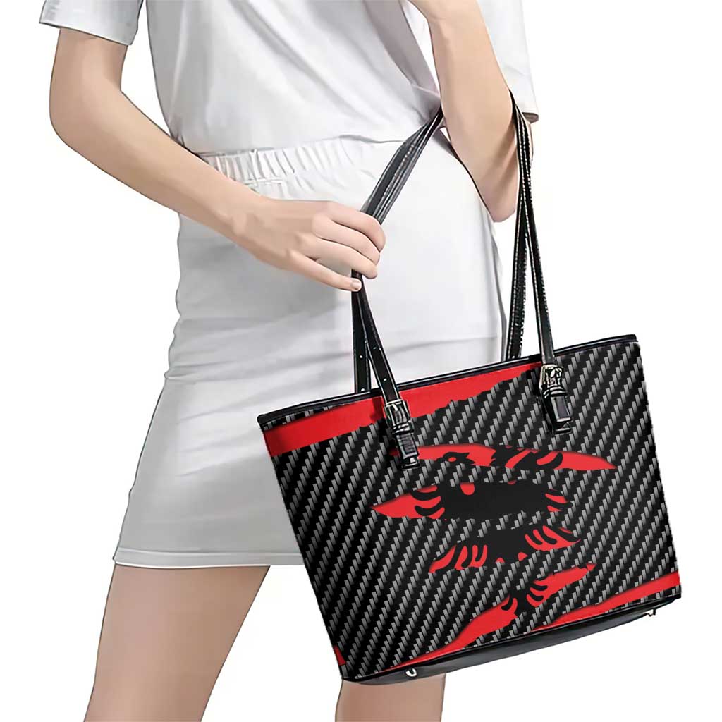 Albania Beast Leather Tote Bag Ripped Flag Graphic - Wonder Print Shop