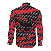 Albania Beast Long Sleeve Button Shirt Ripped Flag Graphic - Wonder Print Shop