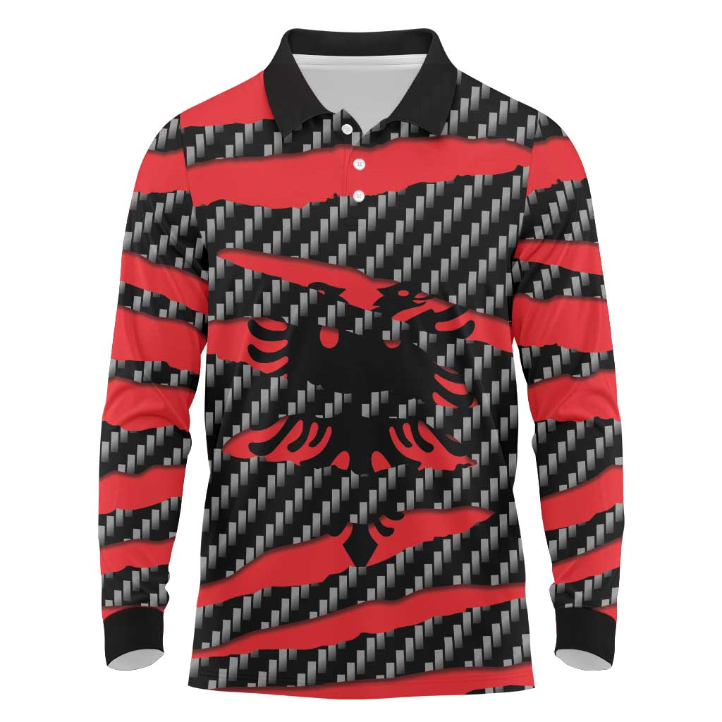 Albania Beast Long Sleeve Polo Shirt Ripped Flag Graphic - Wonder Print Shop