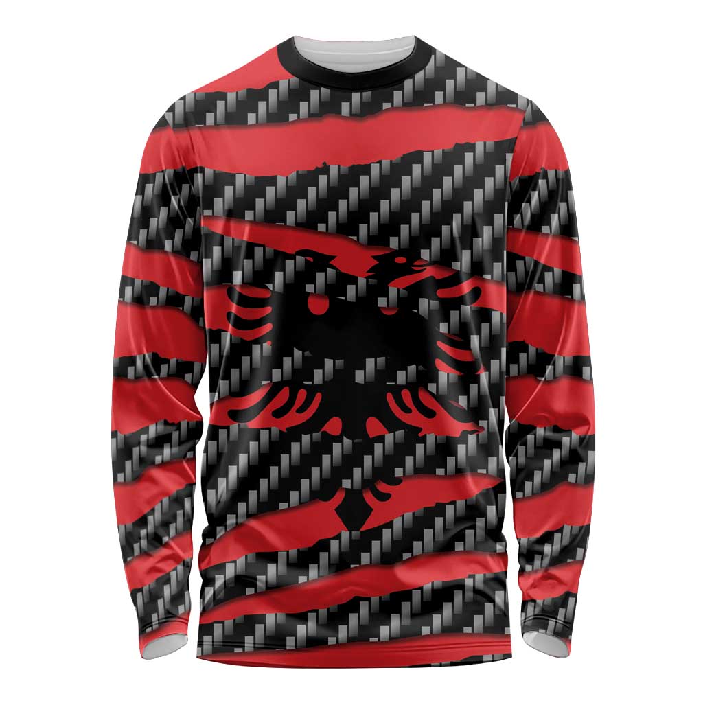 Albania Beast Long Sleeve Shirt Ripped Flag Graphic - Wonder Print Shop