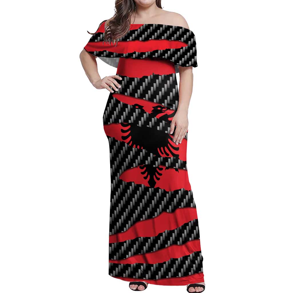 Albania Beast Off Shoulder Maxi Dress Ripped Flag Graphic - Wonder Print Shop
