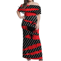 Albania Beast Off Shoulder Maxi Dress Ripped Flag Graphic - Wonder Print Shop