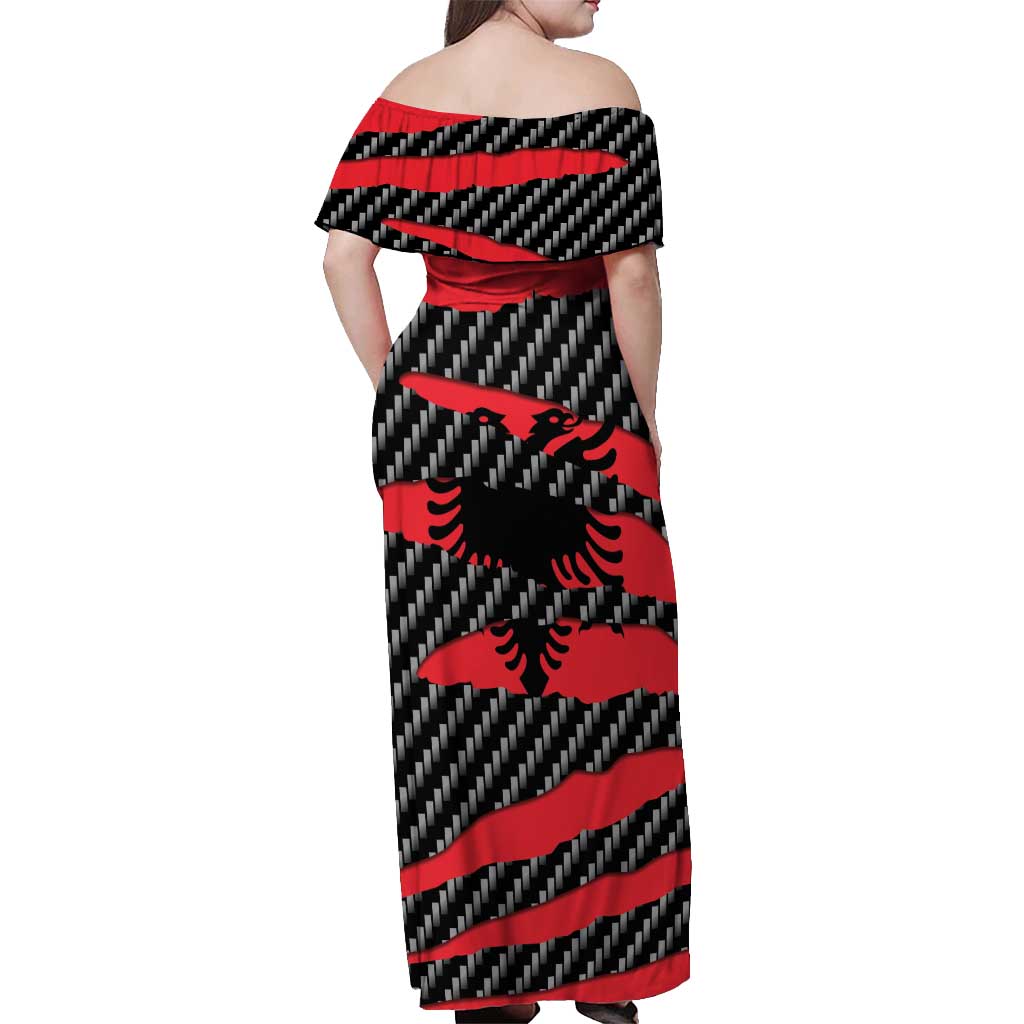 Albania Beast Off Shoulder Maxi Dress Ripped Flag Graphic - Wonder Print Shop