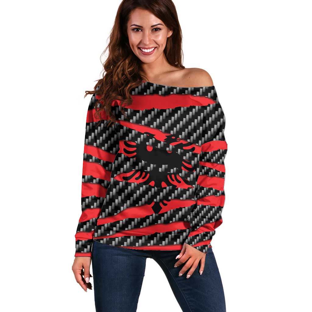 Albania Beast Off Shoulder Sweater Ripped Flag Graphic - Wonder Print Shop