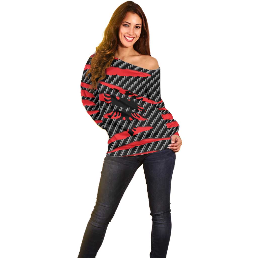 Albania Beast Off Shoulder Sweater Ripped Flag Graphic - Wonder Print Shop
