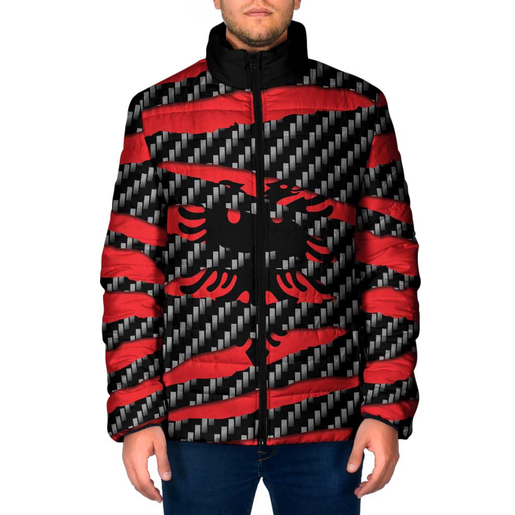 Albania Beast Padded Jacket Ripped Flag Graphic - Wonder Print Shop