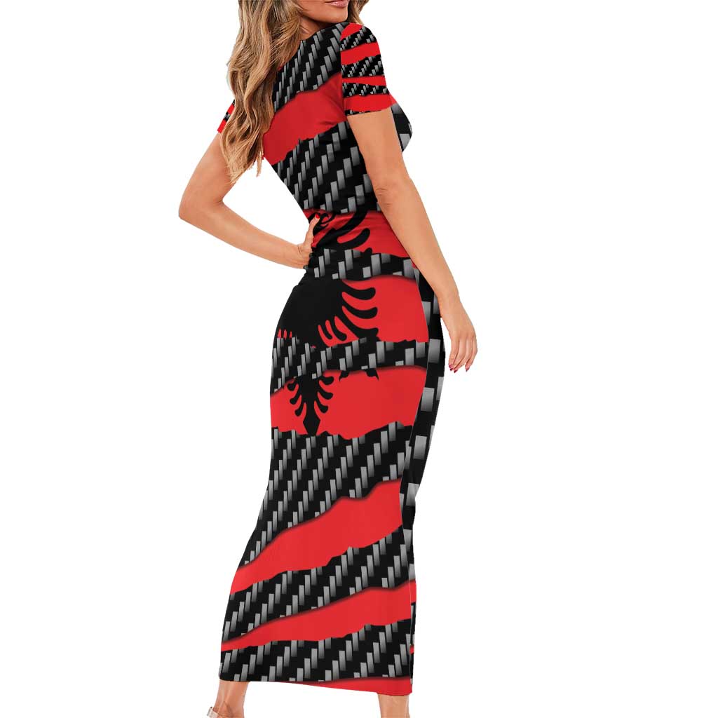 Albania Beast Short Sleeve Bodycon Dress Ripped Flag Graphic - Wonder Print Shop