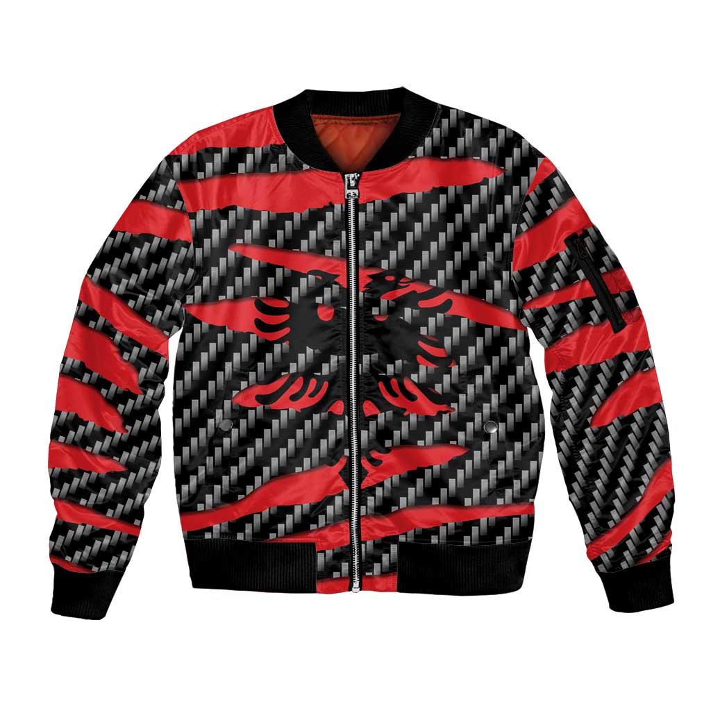 Albania Beast Sleeve Zip Bomber Jacket Ripped Flag Graphic - Wonder Print Shop