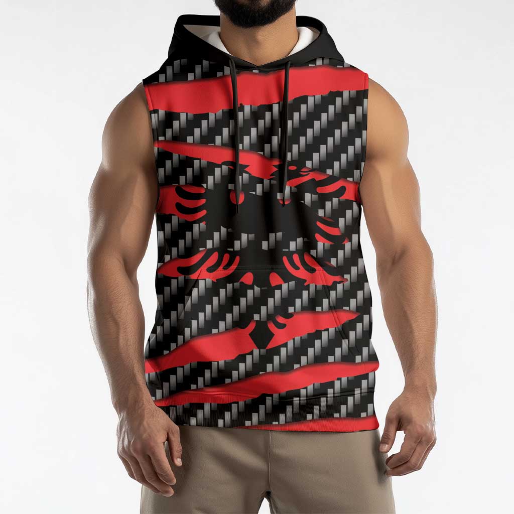 Albania Beast Sleeveless Hoodie Ripped Flag Graphic - Wonder Print Shop