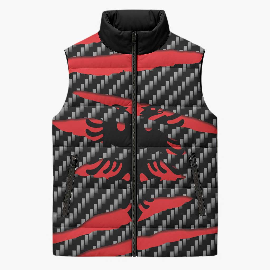 Albania Beast Sleeveless Puffer Jacket Ripped Flag Graphic - Wonder Print Shop
