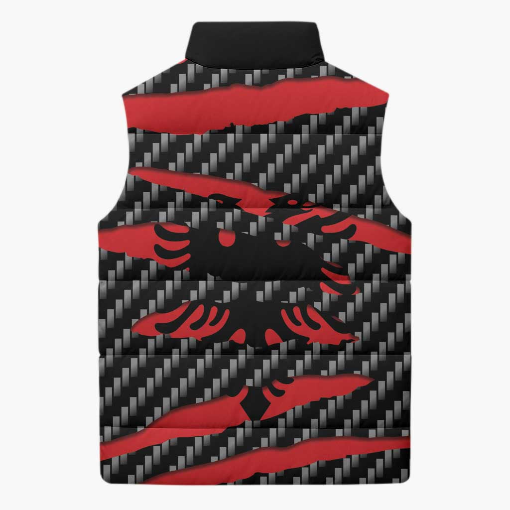 Albania Beast Sleeveless Puffer Jacket Ripped Flag Graphic - Wonder Print Shop