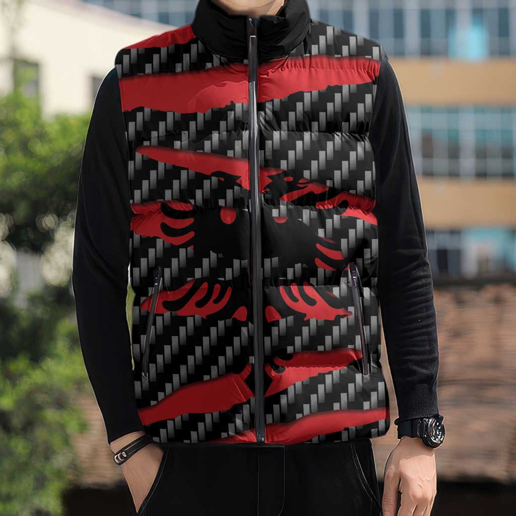 Albania Beast Sleeveless Puffer Jacket Ripped Flag Graphic - Wonder Print Shop
