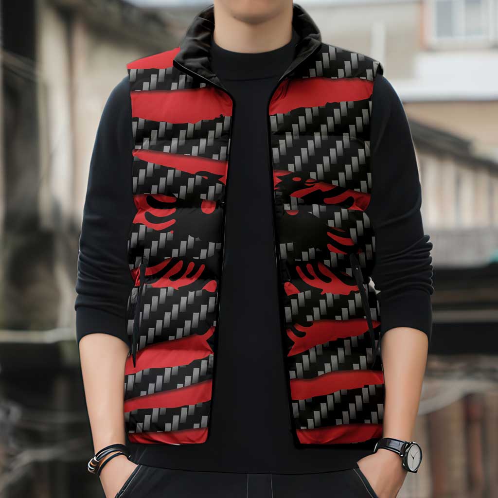 Albania Beast Sleeveless Puffer Jacket Ripped Flag Graphic - Wonder Print Shop