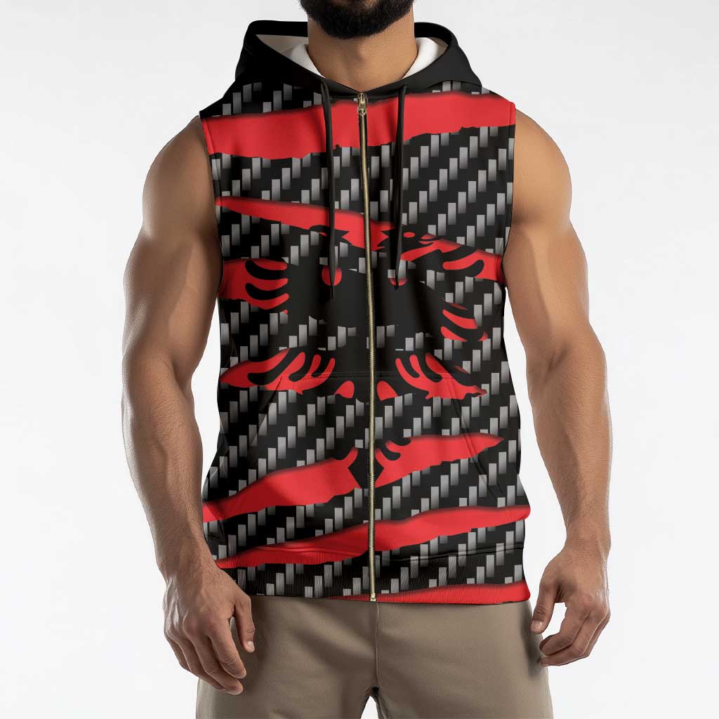 Albania Beast Sleeveless Zip Hoodie Ripped Flag Graphic - Wonder Print Shop