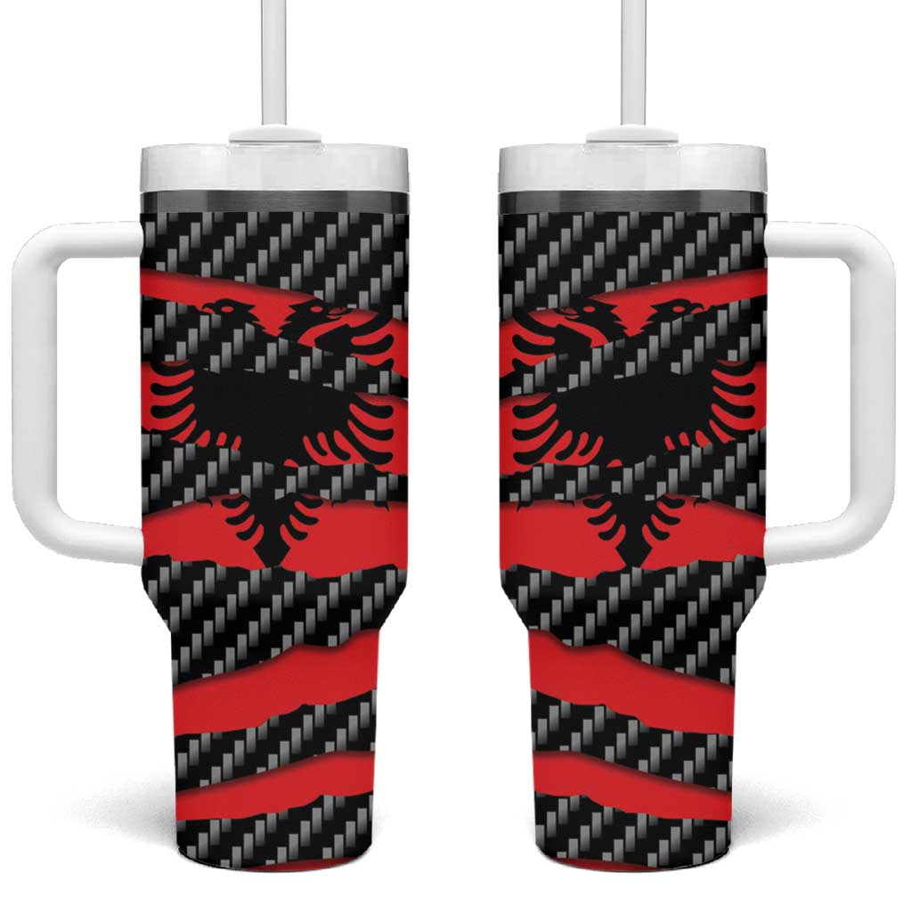 Albania Beast Tumbler With Handle Ripped Flag Graphic - Wonder Print Shop