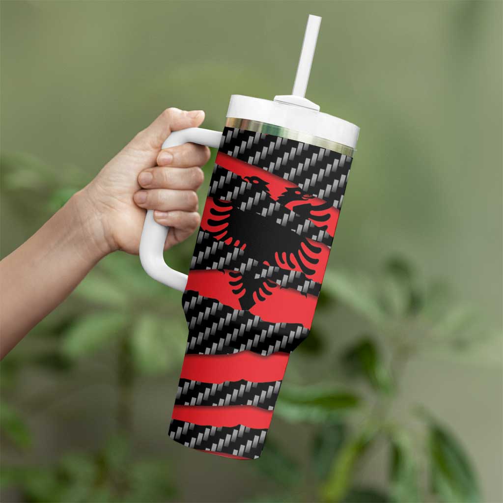 Albania Beast Tumbler With Handle Ripped Flag Graphic - Wonder Print Shop