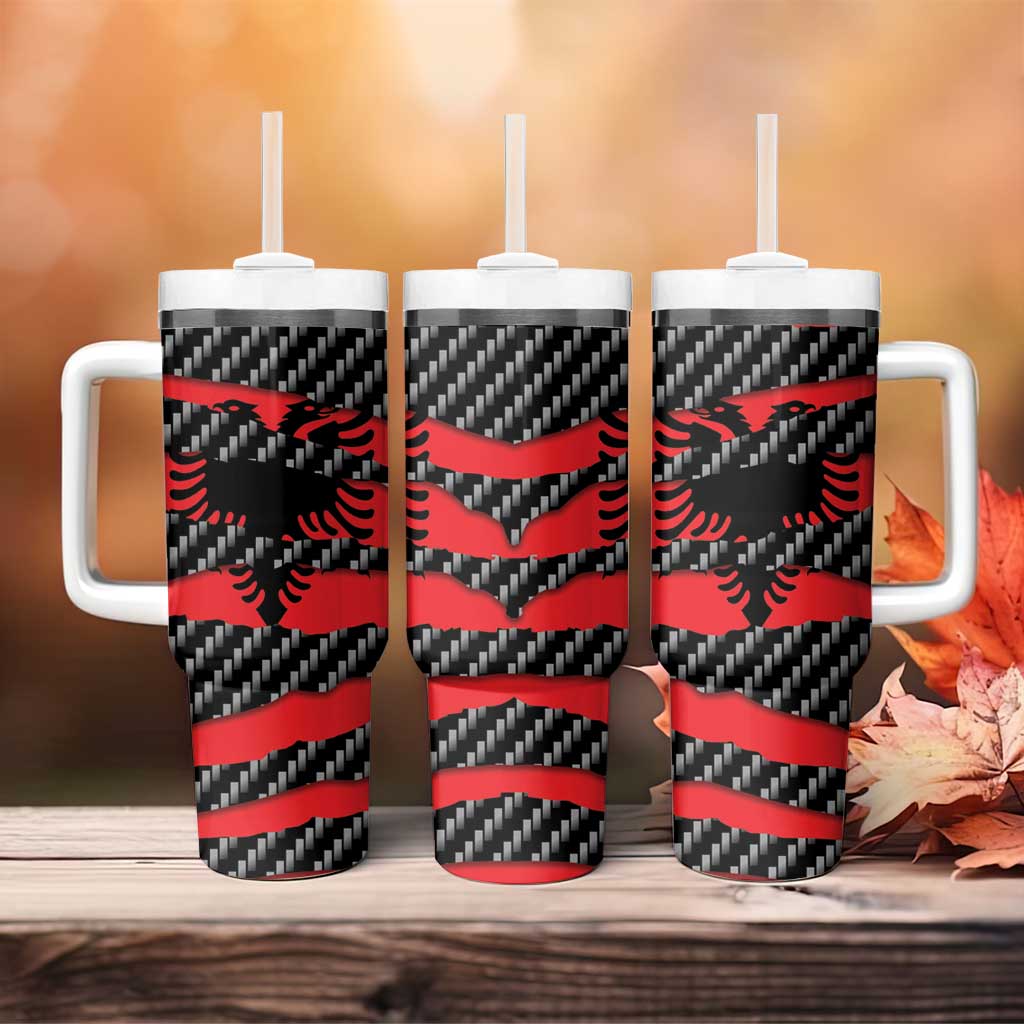 Albania Beast Tumbler With Handle Ripped Flag Graphic - Wonder Print Shop
