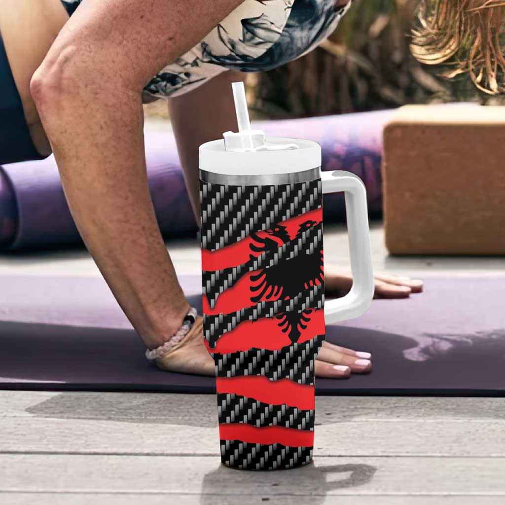 Albania Beast Tumbler With Handle Ripped Flag Graphic - Wonder Print Shop