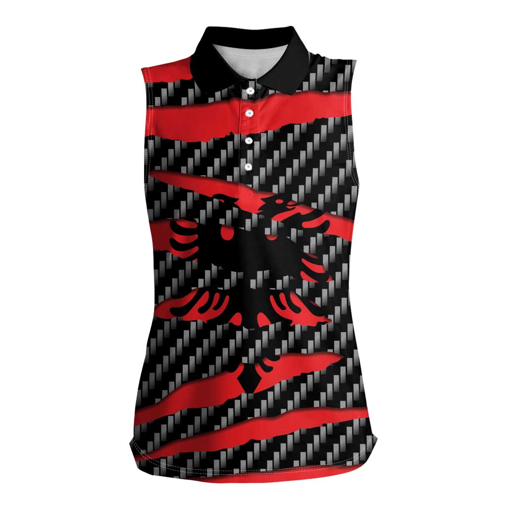 Albania Beast Women Sleeveless Polo Shirt Ripped Flag Graphic - Wonder Print Shop