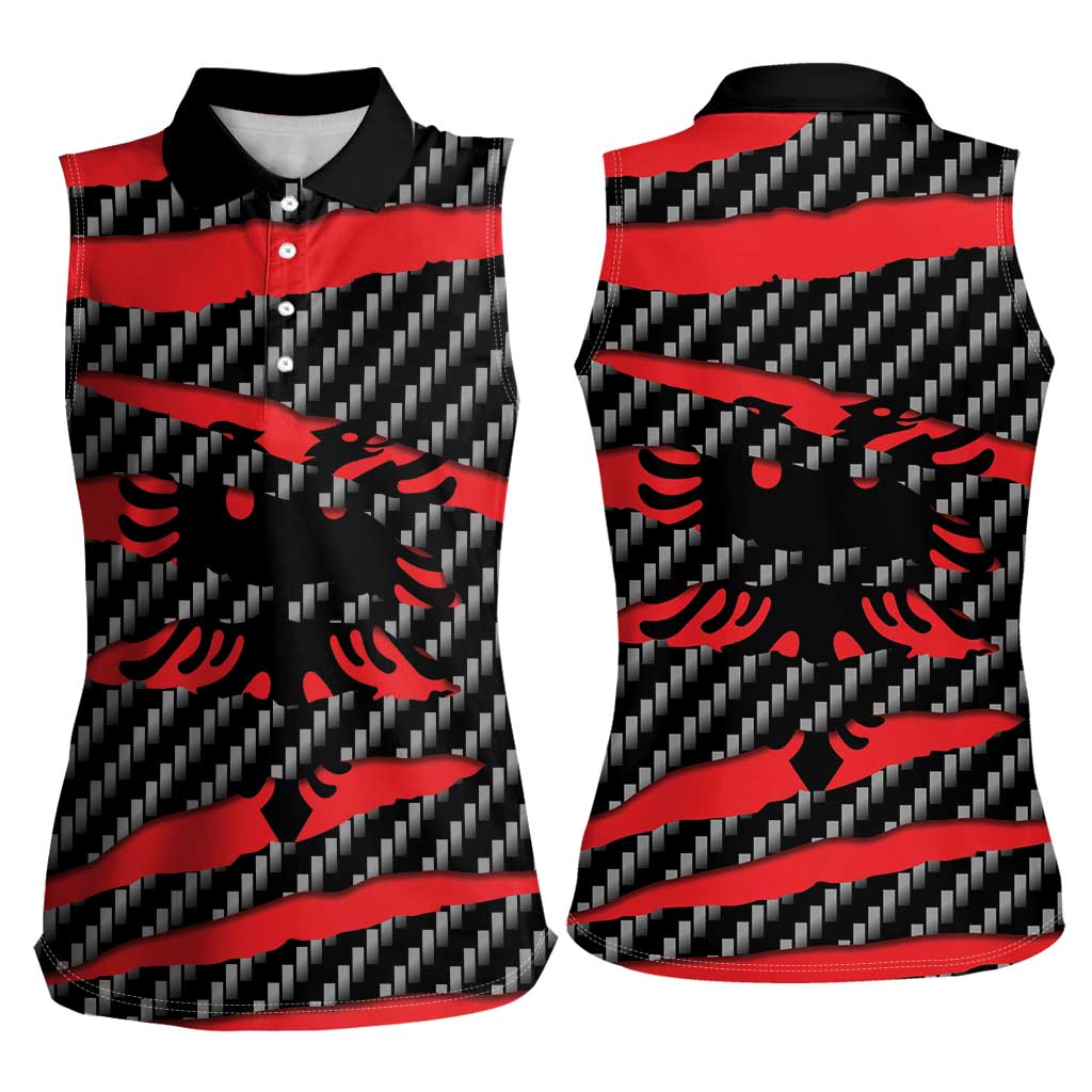 Albania Beast Women Sleeveless Polo Shirt Ripped Flag Graphic - Wonder Print Shop