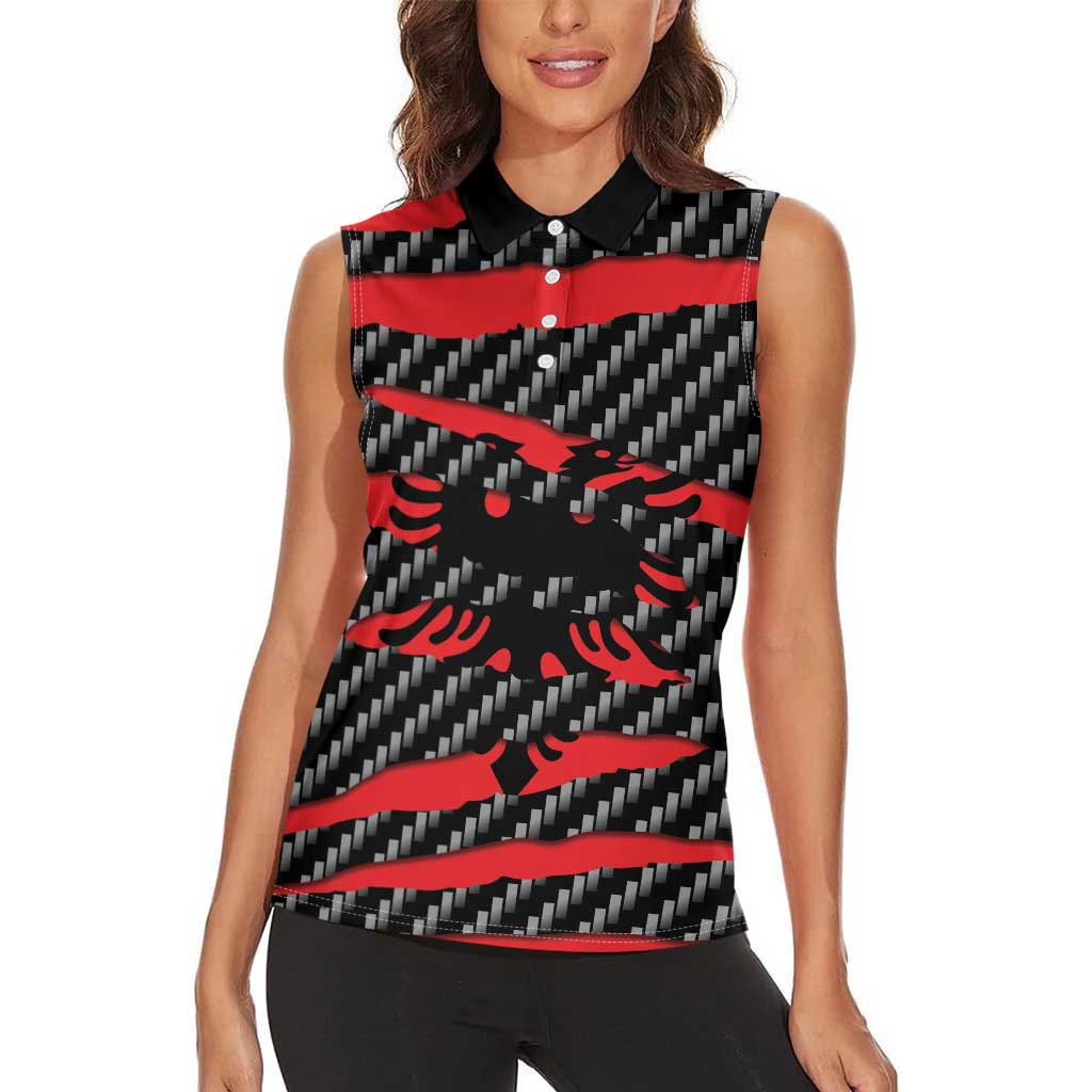 Albania Beast Women Sleeveless Polo Shirt Ripped Flag Graphic - Wonder Print Shop