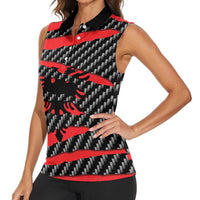 Albania Beast Women Sleeveless Polo Shirt Ripped Flag Graphic - Wonder Print Shop