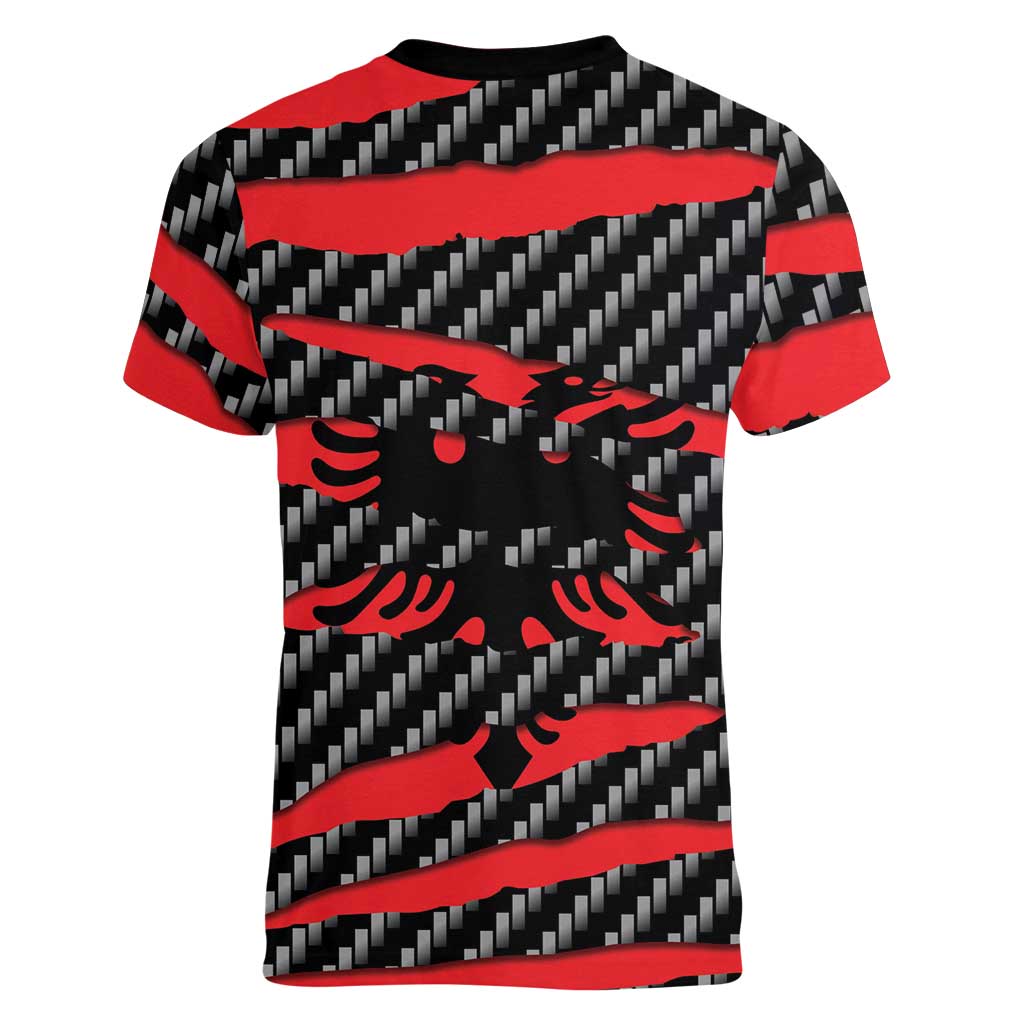 Albania Beast Women V-Neck T-Shirt Ripped Flag Graphic - Wonder Print Shop