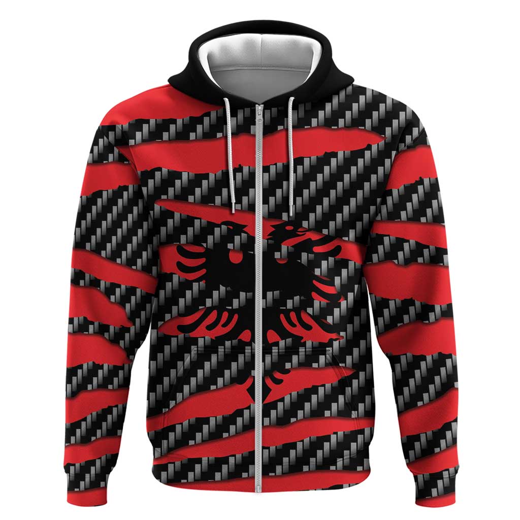 Albania Beast Zip Hoodie Ripped Flag Graphic - Wonder Print Shop