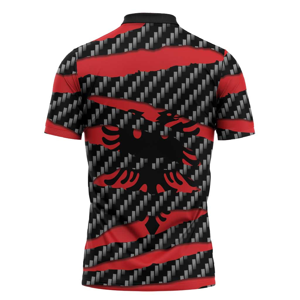 Albania Beast Zipper Polo Shirt Ripped Flag Graphic - Wonder Print Shop