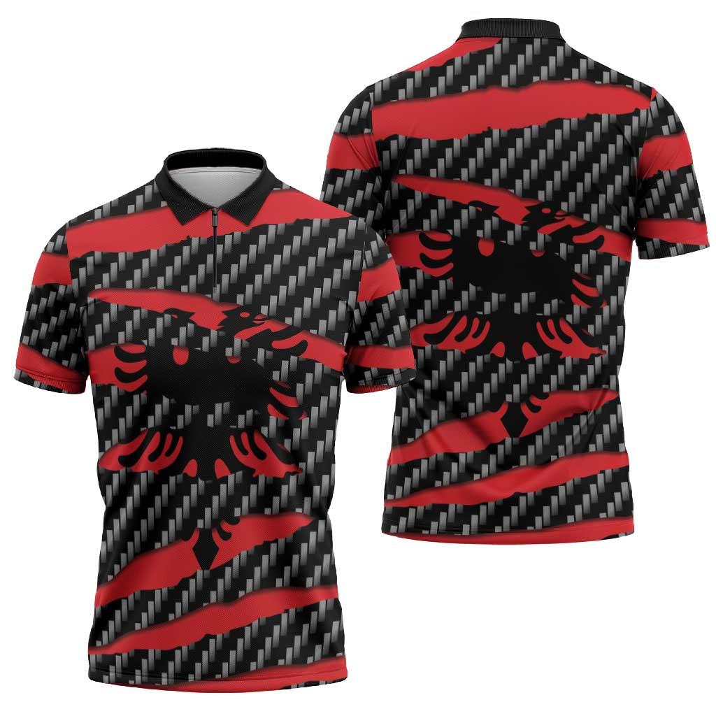 Albania Beast Zipper Polo Shirt Ripped Flag Graphic - Wonder Print Shop