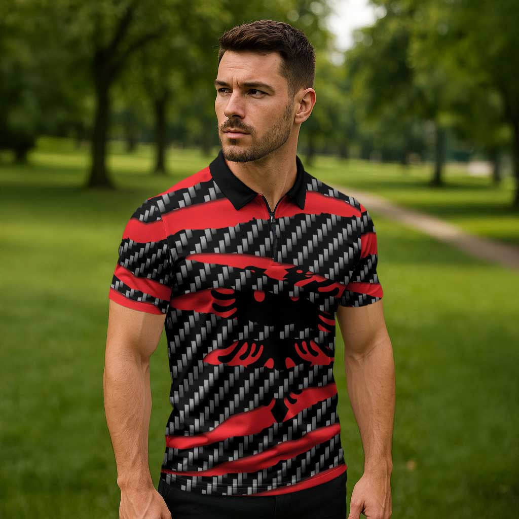 Albania Beast Zipper Polo Shirt Ripped Flag Graphic - Wonder Print Shop