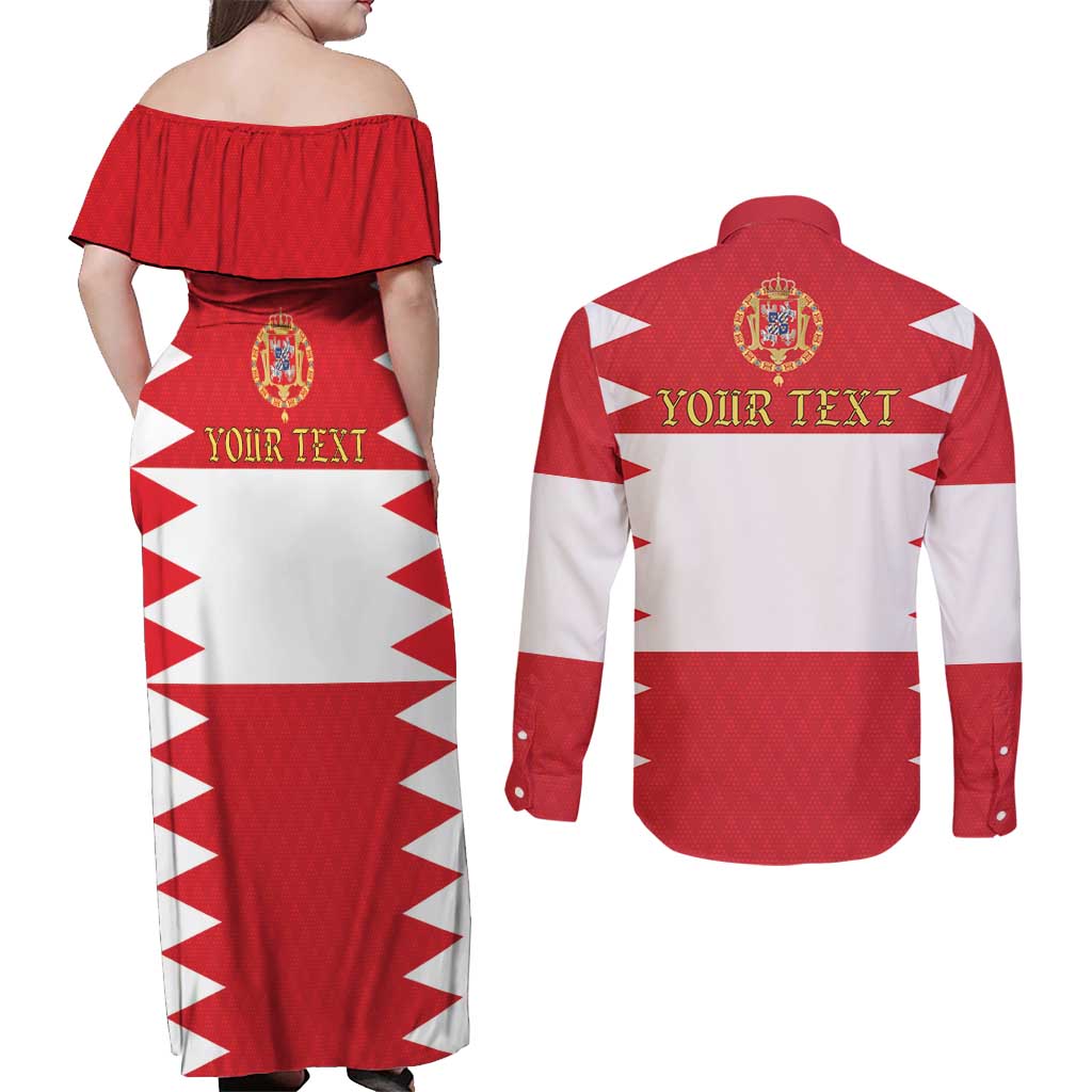 Personalized Polish-Lithuanian Commonwealth Couples Matching Off Shoulder Maxi Dress and Long Sleeve Button Shirt Royal Coat Of Arms Style