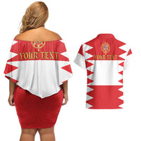 Personalized Polish-Lithuanian Commonwealth Couples Matching Off Shoulder Short Dress and Hawaiian Shirt Royal Coat Of Arms Style